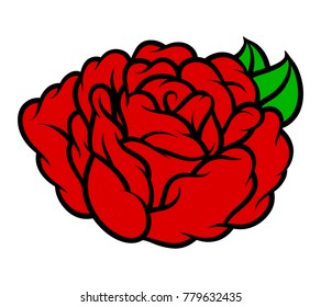 Flower rose, red buds and green leaves. Isolated on white background. Vector illustration.