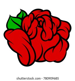 Flower rose, red buds and green leaves. Isolated on white background. Vector illustration.