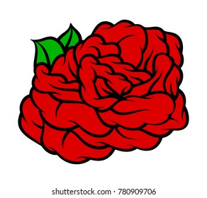 Flower rose, red buds and green leaves. Isolated on white background. Vector illustration.