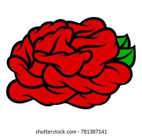 Flower rose, red buds and green leaves. Isolated on white background. Vector illustration.