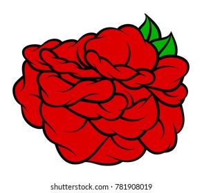 Flower rose, red buds and green leaves. Isolated on white background. Vector illustration.