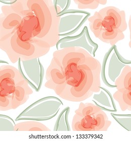 Flower rose seamless pattern. White floral seamless background.