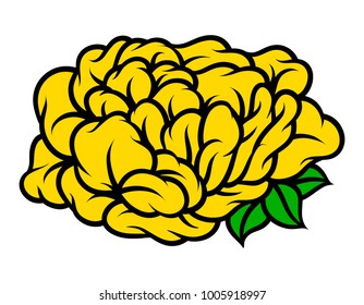 Flower rose, yellow buds and green leaves. Isolated on white background. Vector illustration.