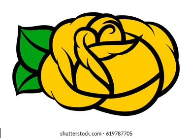 Flower rose, yellow buds and green leaves. Isolated on white background. Vector illustration.