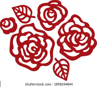 Flower roses leaves vector set. Template for laser cut, papercut, silhouette stencil cameo cricut.