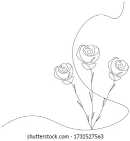 Flower roses one line drawing, vector illustration