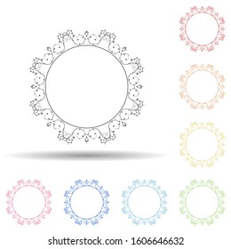 Flower round background, hand drawn in round in multi color style icon. Simple thin line, outline vector of background for text icons for ui and ux, website or mobile application
