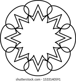 Flower round frame line art icon.  Black  aesthetic contour.