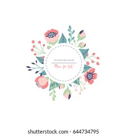 Flower round frame. Vector floral wedding design.