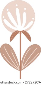Blume mit rundem Kopf, gepunkteten Blütenblättern und zwei breiten Blättern auf einem sauberen Stamm in Cartoon Line Art. Symbol für Wachstum, Natur und Reinheit für Branding oder Gruß. Cartoon, Vektorgrafik.