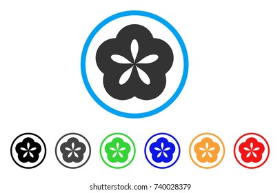 Flower rounded icon. Style is a flat gray symbol inside light blue circle with additional color variants. Flower vector designed for web and software interfaces.