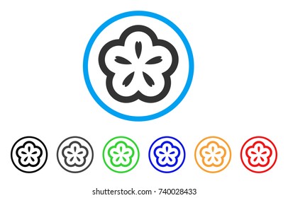 Flower rounded icon. Style is a flat grey symbol inside light blue circle with additional color variants. Flower vector designed for web and software interfaces.