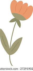 Flor com flor de pétala arredondada em uma haste curva e duas folhas, formas limpas e bordas macias. Símbolo de crescimento, natureza, frescor, romance e primavera. Ilustração de vetor de desenhos animados.