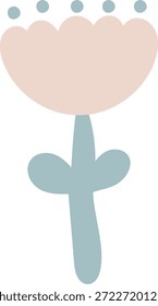 Flor com pétalas arredondadas, caule e folhas, encimada por pequenos pontos de destaque em um olhar geométrico limpo. Símbolo de crescimento, natureza e harmonia para temas de primavera. Ilustração de vetor de desenhos animados.