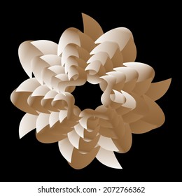 A flower with rounded and sharp multi-layered petals arranged in a circle on a black background. 3d flower in paper style. Vector. 3d illustration.