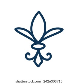  lily flower royal symbols vector icon. Fleur De Lis outline doodle hand drawn. Vector illustration.