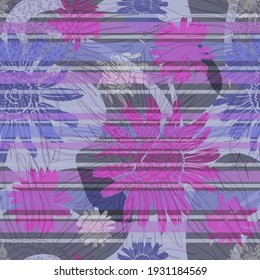 Flower rudbeckia. Garden and meadow plant rudbeckia. Seamless vector pattern with flowers, lines and geometry. Hand drawing.