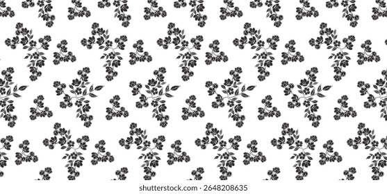 Flower scatter seamless pattern on transparent background. Floral seamless background wrapping, textile and fabric. Black color