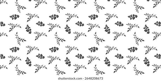 Flower scatter seamless pattern on transparent background. Floral seamless background wrapping, textile and fabric. Black color