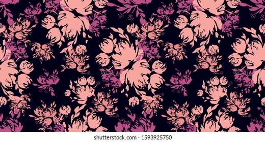 Flower scribble pattern. Romantic artistic textile vector print surface design background