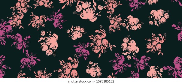 Flower scribble pattern. Romantic artistic textile vector print surface design background