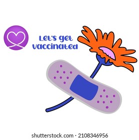flower sealed with adhesive tape. Coronavirus vaccination symbol. vector illustration. 