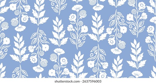 Flower seamless background. Abstract hand-drawn floral tropical pattern. Digital floral all-over design. Ideal for textile design, fabric printing, wallpaper, decoration, cards, and posters