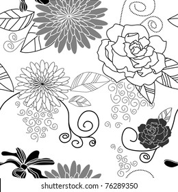Flower seamless background black white