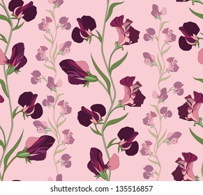  flower seamless background. floral seamless pattern with lilac and pink sweet pea.