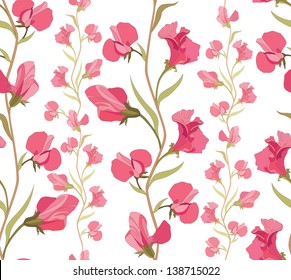  flower seamless background. floral seamless pattern with lilac and pink sweet pea.
