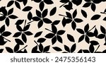 Flower seamless background. Minimalistic abstract floral pattern. Modern print in black and white background. Ideal for textile design, wallpaper, covers, cards, invitations and posters.