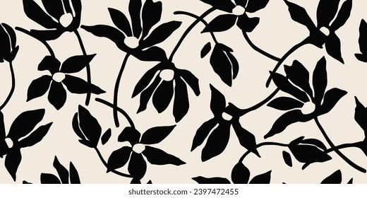 Fondo transparente de las flores. Patrón floral abstracto minimalista. Impresión moderna de fondo blanco y negro. Ideal para el diseño textil, papel pintado, cubiertas, tarjetas, invitaciones y carteles.