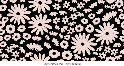 Flower seamless background. Minimalistic abstract floral pattern. Modern print in black and white background. Ideal for textile design, wallpaper, covers, cards, invitations and posters.