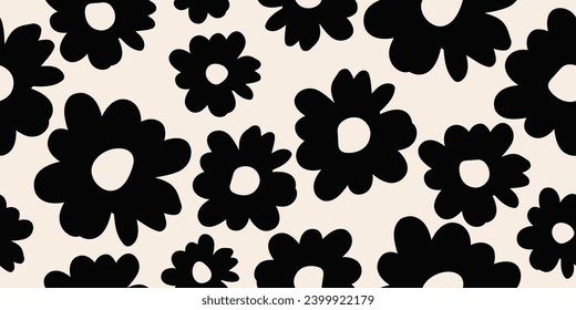 Flower seamless background. Minimalistic abstract floral pattern. Modern print in black and white background. Ideal for textile design, wallpaper, covers, cards, invitations and posters.