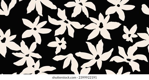 Fondo transparente de las flores. Patrón floral abstracto minimalista. Impresión moderna de fondo blanco y negro. Ideal para el diseño textil, papel pintado, cubiertas, tarjetas, invitaciones y carteles.