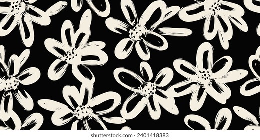 Fondo transparente de las flores. Patrón floral abstracto minimalista. Impresión moderna de fondo blanco y negro. Ideal para el diseño textil, papel pintado, cubiertas, tarjetas, invitaciones y carteles.