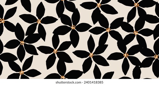 Flower seamless background. Minimalistic abstract floral pattern. Modern print in black and white background. Ideal for textile design, wallpaper, covers, cards, invitations and posters.