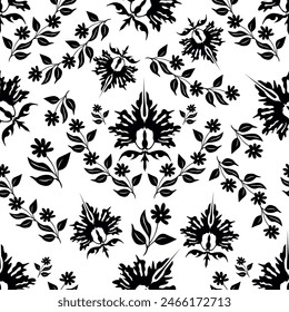 Fondo sin costuras de la flor. Patrón floral abstracto minimalista. Impresión moderna en fondo blanco y negro. Ideal para el diseño textil, Fondo de pantalla, cubiertas, tarjetas, invitaciones y carteles