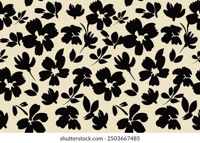 Flor de fondo sin fisuras. Patrón floral abstracto minimalista. Estampado moderno en fondo blanco y negro. Ideal para diseño textil, Fondo de pantalla, fundas, tarjetas, invitaciones y carteles.