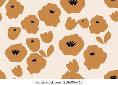 Flower seamless background. Minimalistic abstract floral pattern. Ideal for textile design, wallpaper, covers, cards, invitations and posters.	