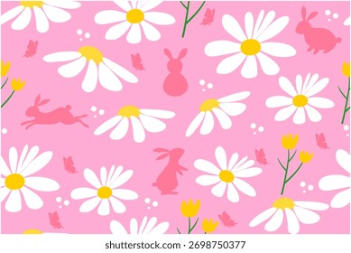Flower seamless background. Minimalistic abstract floral pattern. Modern print in pink background. Ideal for textile design, wallpaper, covers, cards, invitations and posters.