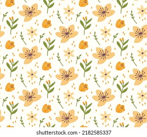Flower Seamless Background, Nature Theme Fabric Motif, Floral Wallpaper, Scrapbook Element
