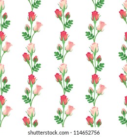 flower seamless background with pink and red roses on white