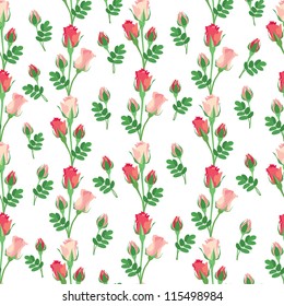 flower seamless background with pink and red roses on white