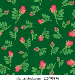 flower seamless background with pink and red roses on green