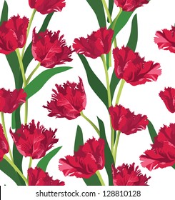 Flower seamless background. Red tulips seamless floral pattern.