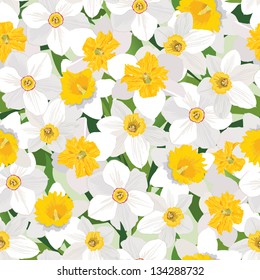 Flower seamless background. Spring floral pattern. Daffodil vector illustration.