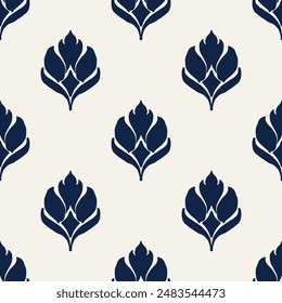 Flower seamless blue and cream white backgound pattern with abstract and traditional motifs. Perfect for textile design, wallpaper, digital backgrounds, and packaging. 