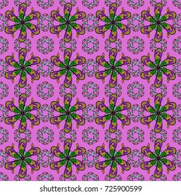 Flower. Seamless decorative background, flower mandala. On violet, black and yellow colors. Vector illustration.