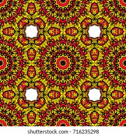Flower seamless Mandala background in sun colors. Vintage decorative elements. Oriental pattern. Vector illustration